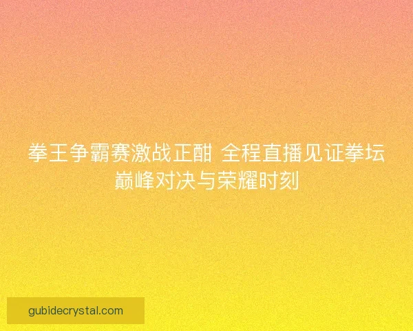 拳王争霸赛激战正酣 全程直播见证拳坛巅峰对决与荣耀时刻